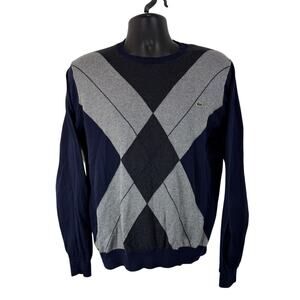 Lacoste Argyle Crewneck Sweatshirt Navy Blue Size US Large FR 5 Slim Fit